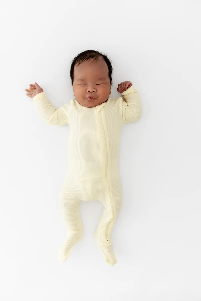 Ribbed Zipper Footie In Chamomile 1