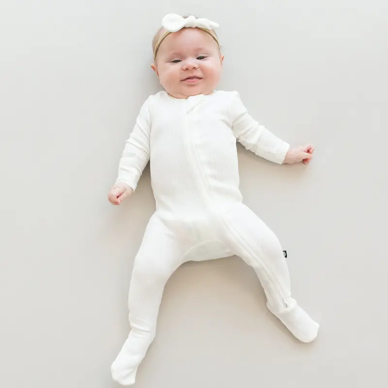 Ribbed Zipper Footie In Cloud 1