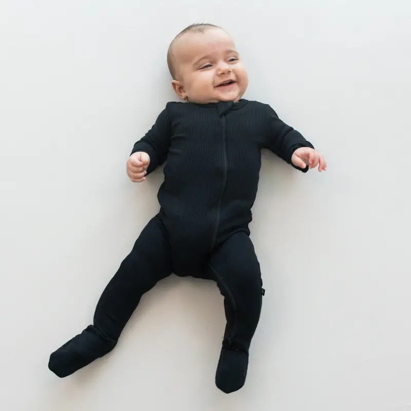 Ribbed Zipper Footie In Midnight 1