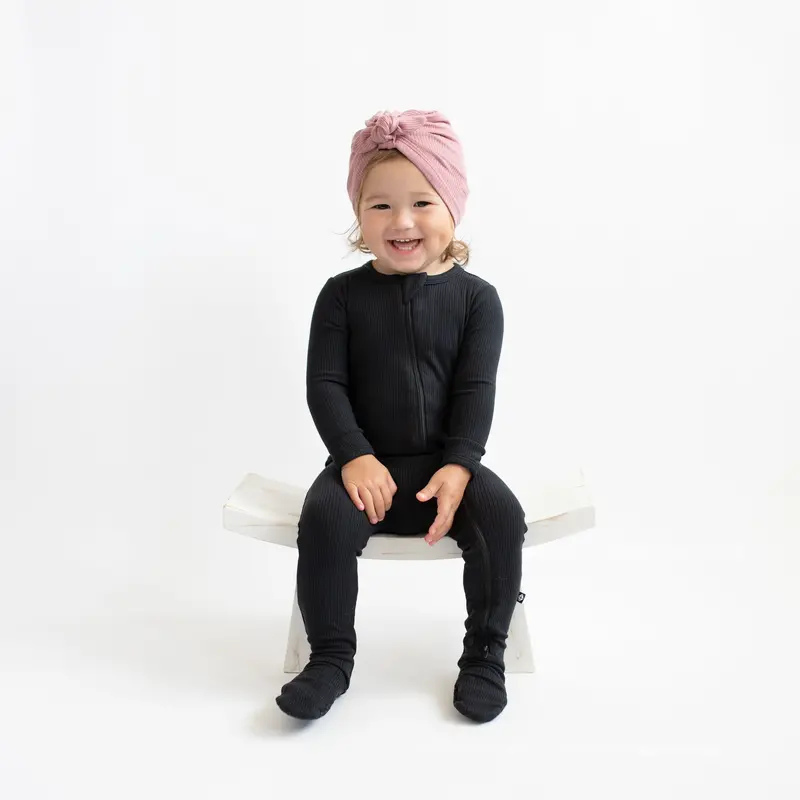 Ribbed Zipper Footie In Midnight 3