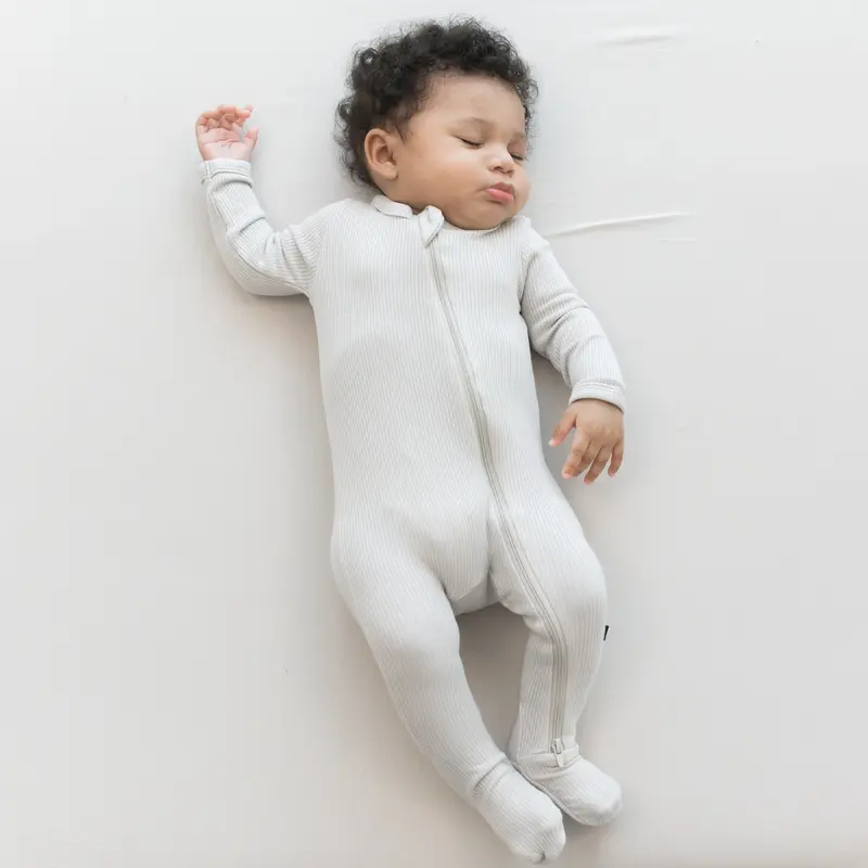 Ribbed Zipper Footie In Oat 1