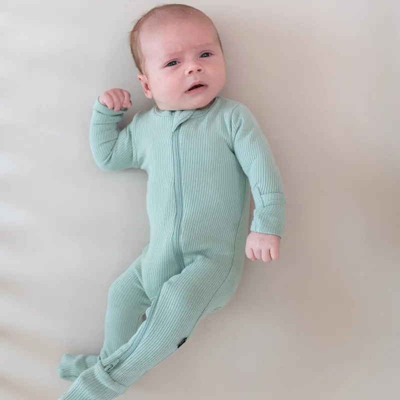 Ribbed Zipper Footie In Sage 1