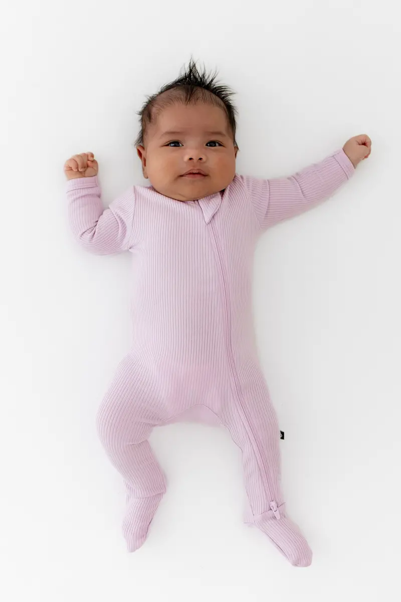Ribbed Zipper Footie In Thistle 1
