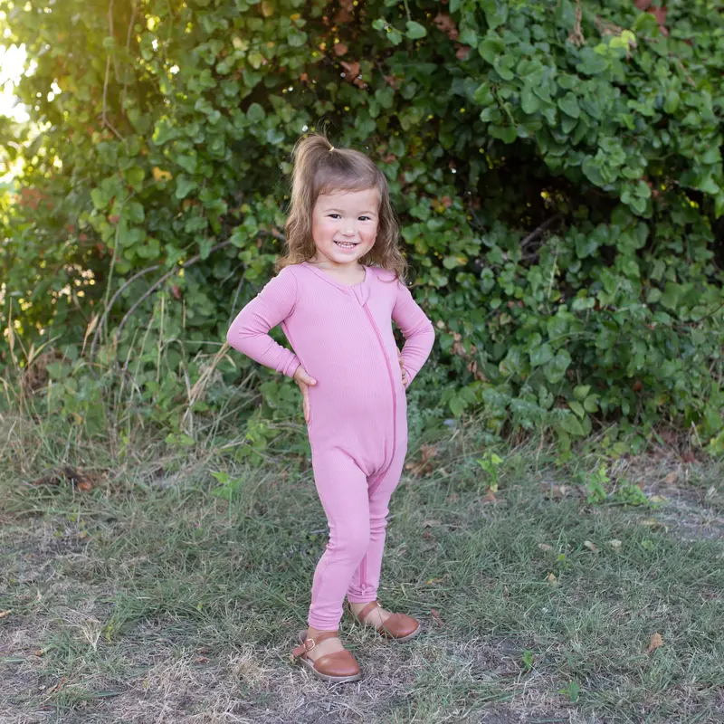 Ribbed Zipper Romper In Apple Blossom 1