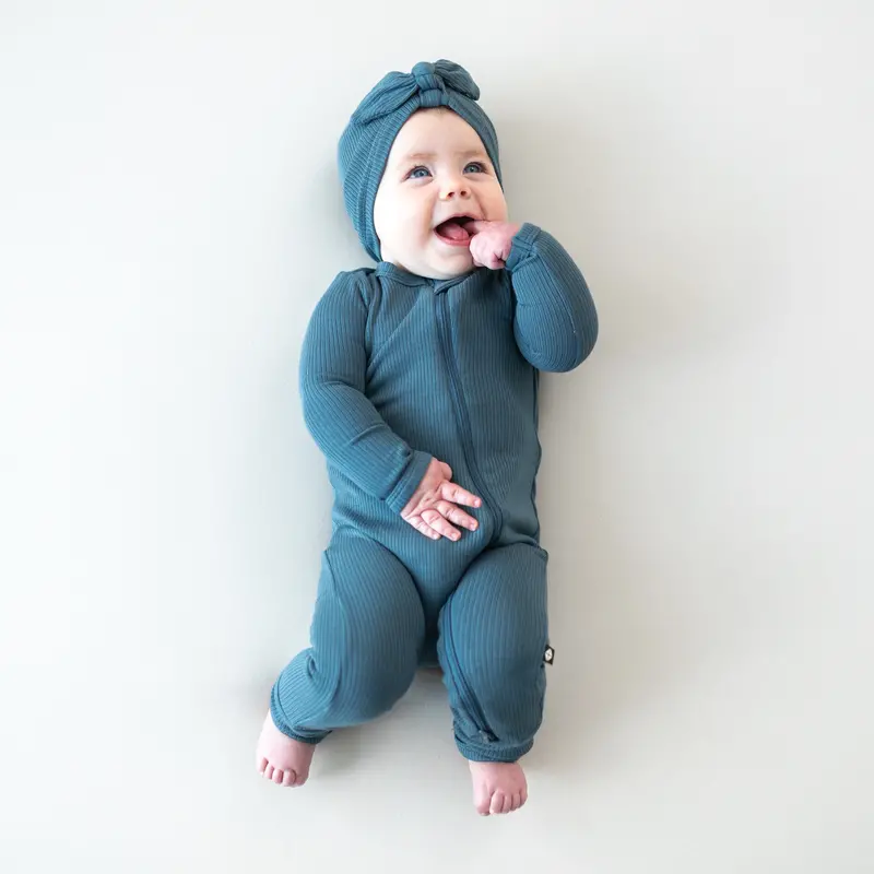 Ribbed Zipper Romper In Atlantic 1