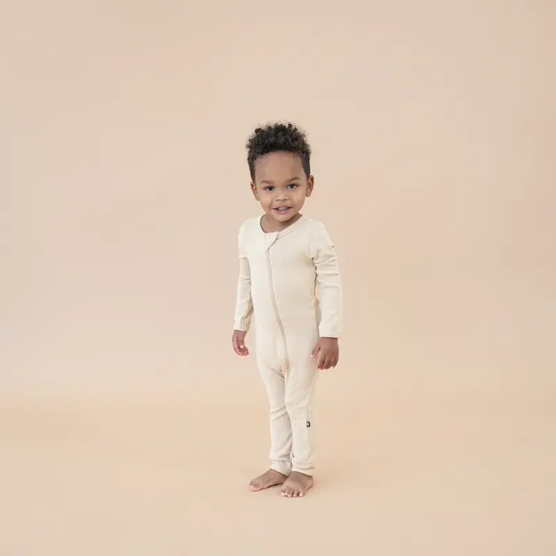 Ribbed Zipper Romper In Bisque 1