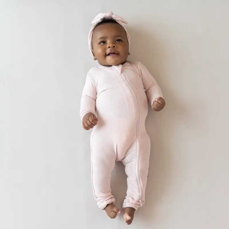 Ribbed Zipper Romper In Blush 1