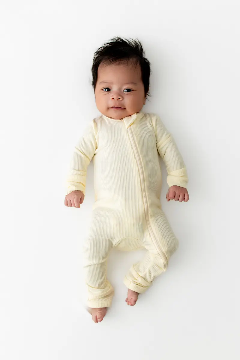 Ribbed Zipper Romper In Chamomile 1