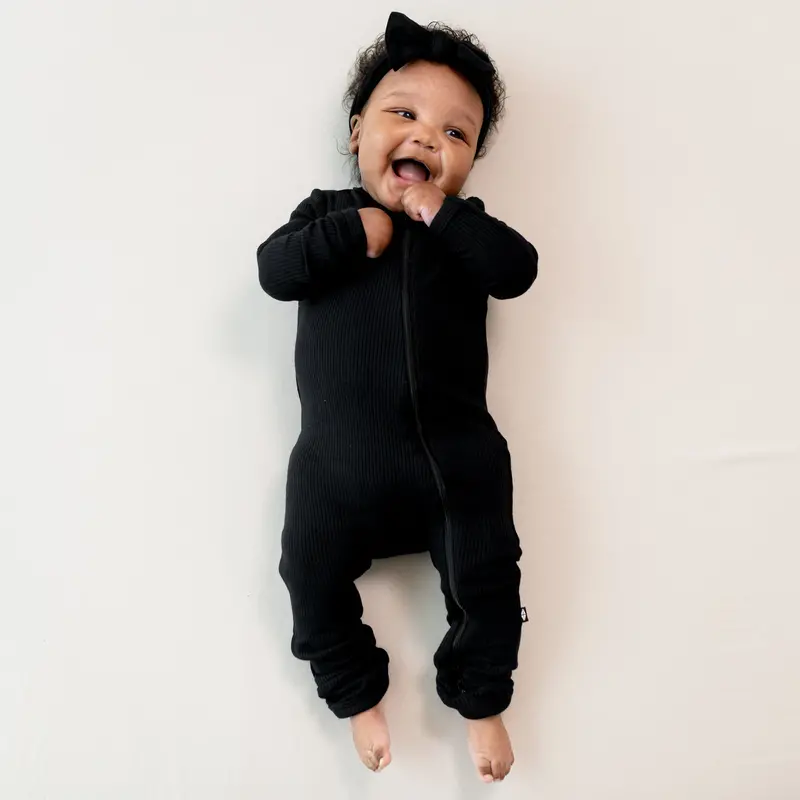 Ribbed Zipper Romper In Midnight 1