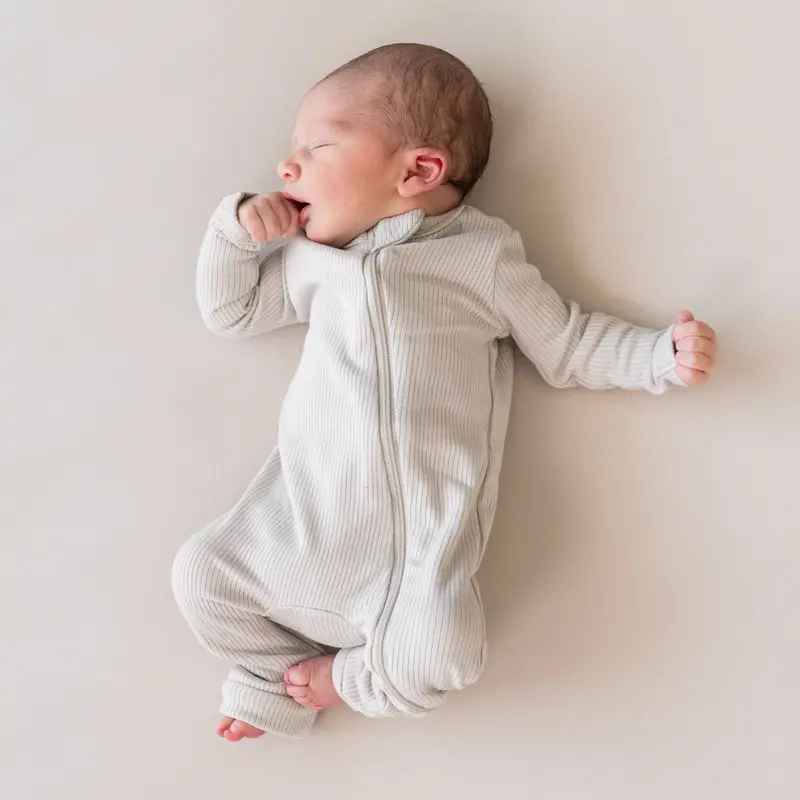 Ribbed Zipper Romper In Oat 1