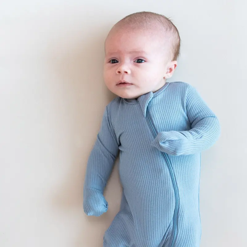Ribbed Zipper Romper In Slate 1