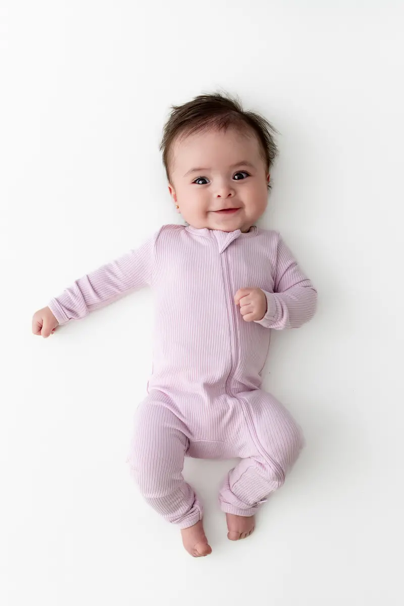 Ribbed Zipper Romper In Thistle 1