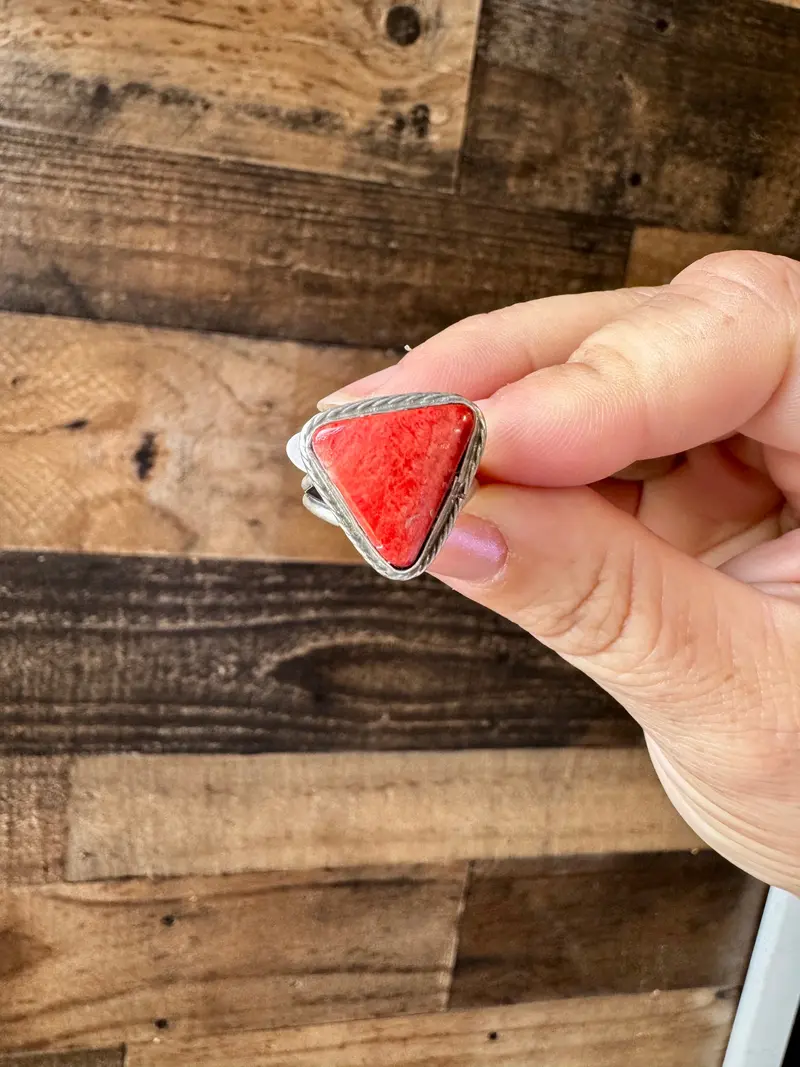 Ring - Size 8  -Red Spiny & Sterling Silver 1