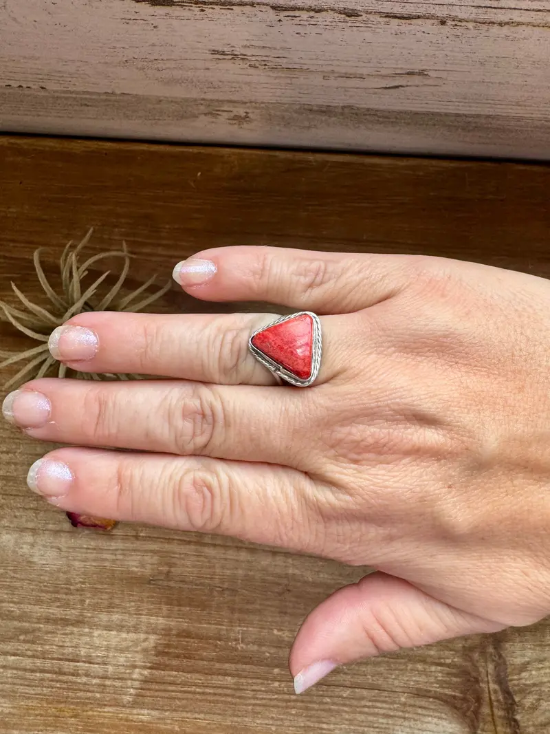 Ring - Size 8 -Red Spiny & Sterling Silver 2