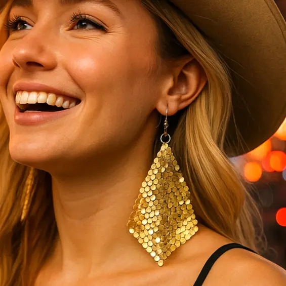 Rodeo Fashion Gold Chainmail Dangle Earrings 1