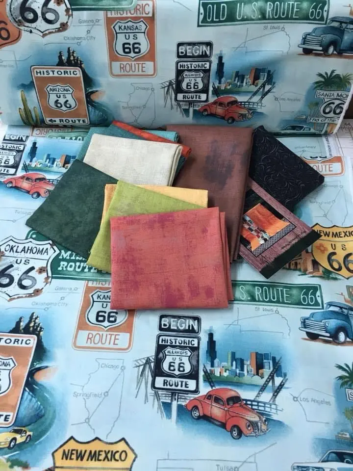 Route 66 Network Pattern Kit -  Blue Background 58 X 76,  Kit Includes Fabric & Pattern. 1