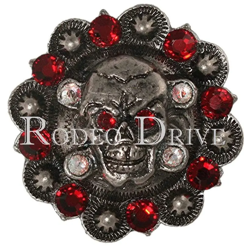 Ruby & Ab Antique Silver 1.75" Skull European Crystal Concho 1