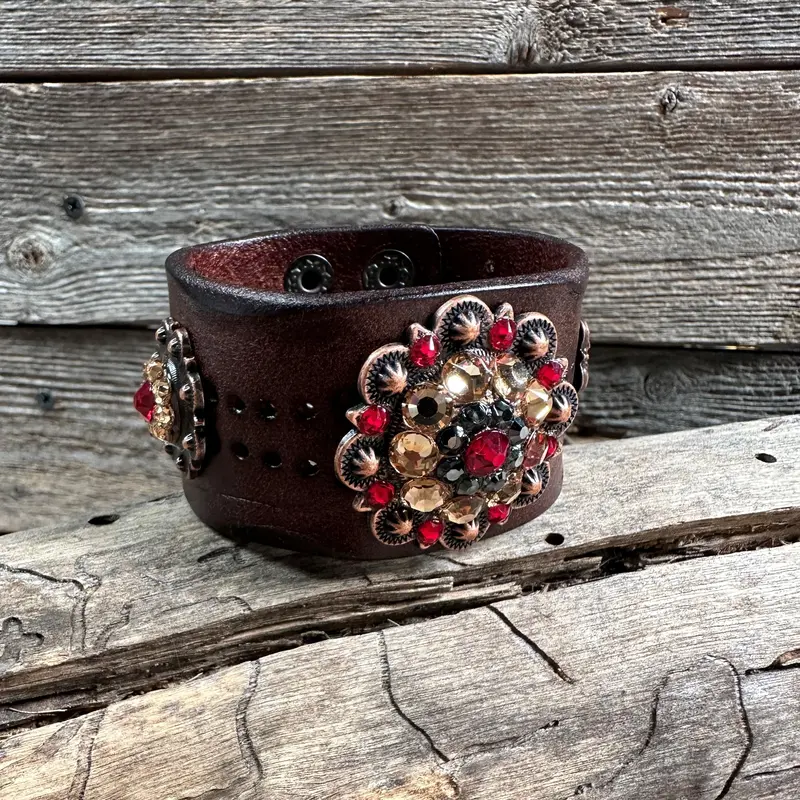 Ruby, Jet And Champagne Leather Bracelet Lb104 1