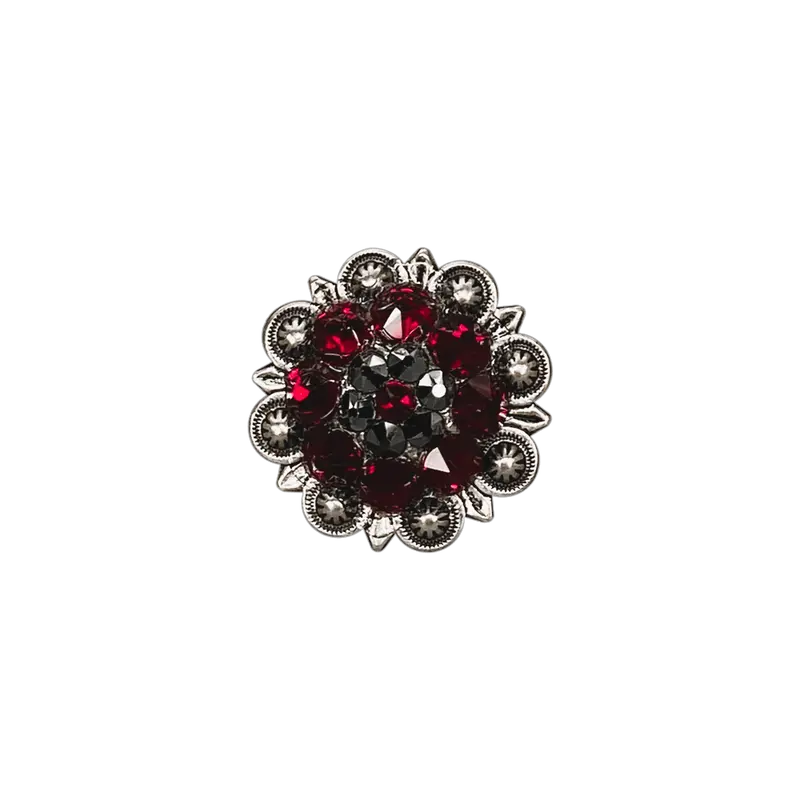 Ruby & Jet Antique Silver 1.25" European Crystal Concho 1