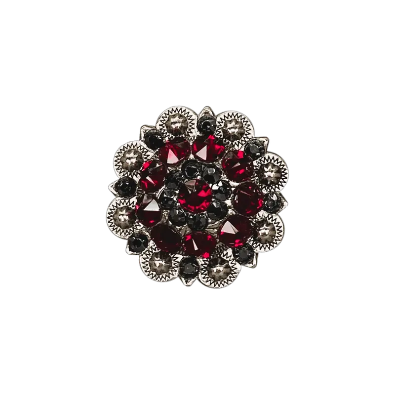 Ruby & Jet Antique Silver 1.5" European Crystal Concho 1