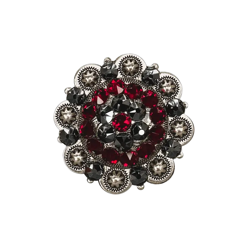 Ruby & Jet Antique Silver 2" European Crystal Concho 1