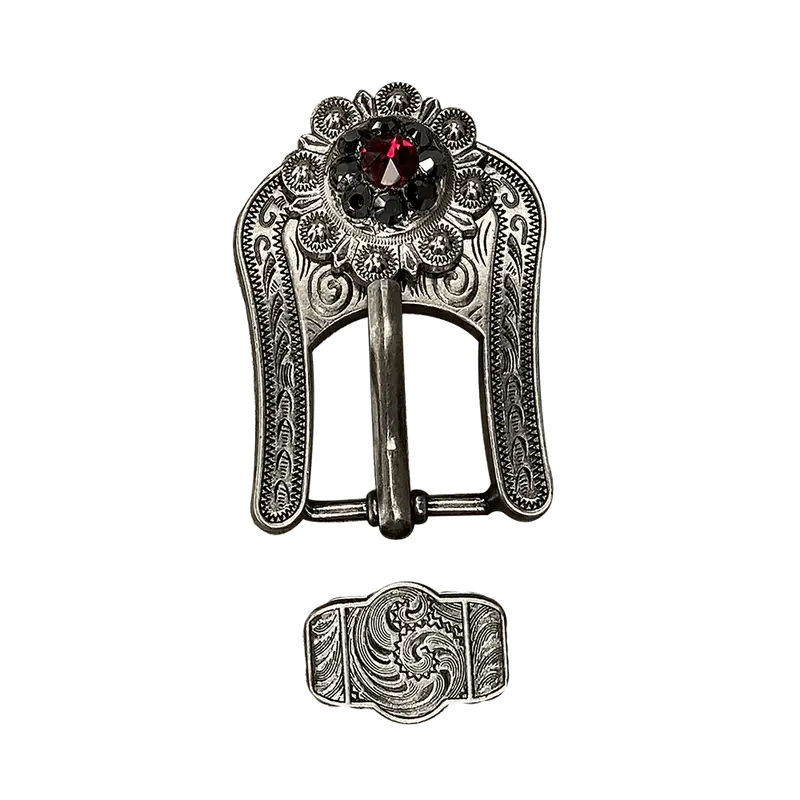 Ruby & Jet Antique Silver European Crystal Buckle Keeper Set 1