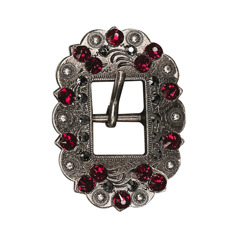 Ruby & Jet Antique Silver European Crystal Cart Buckle 1