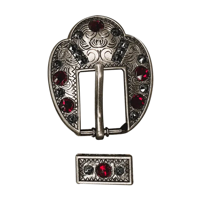 Ruby & Jet Antique Silver European Crystal Fancy Buckle 1