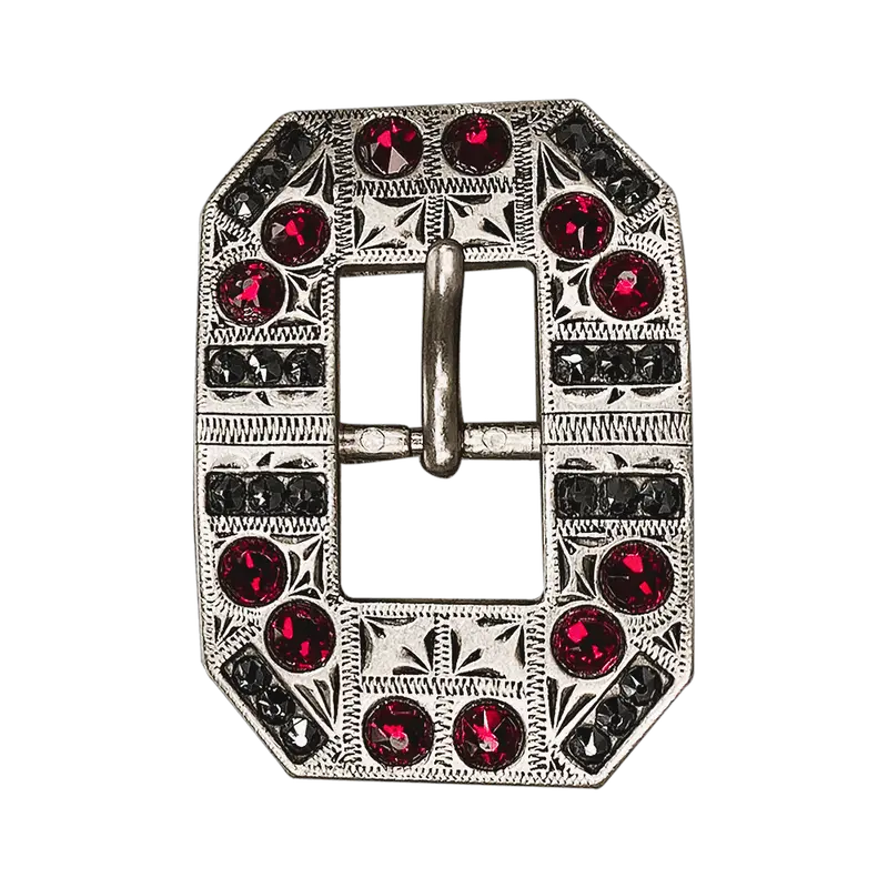 Ruby & Jet Antique Silver European Crystal Square Cart Buckle 1