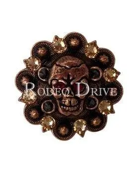 Ruby, Jet & Champagne Copper 1.75" Skull European Crystal Concho 1