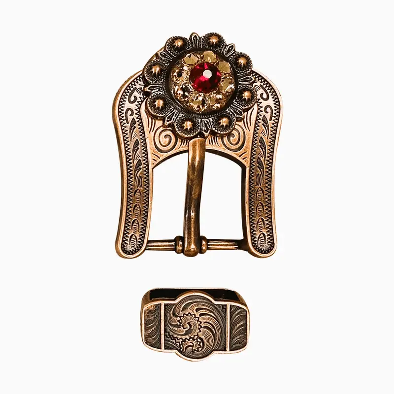 Ruby Jet & Champagne Copper European Crystal Buckle Keeper Set 1