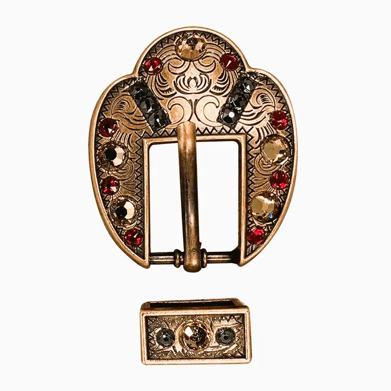 Ruby Jet & Champagne Copper European Crystal Fancy Buckle 1