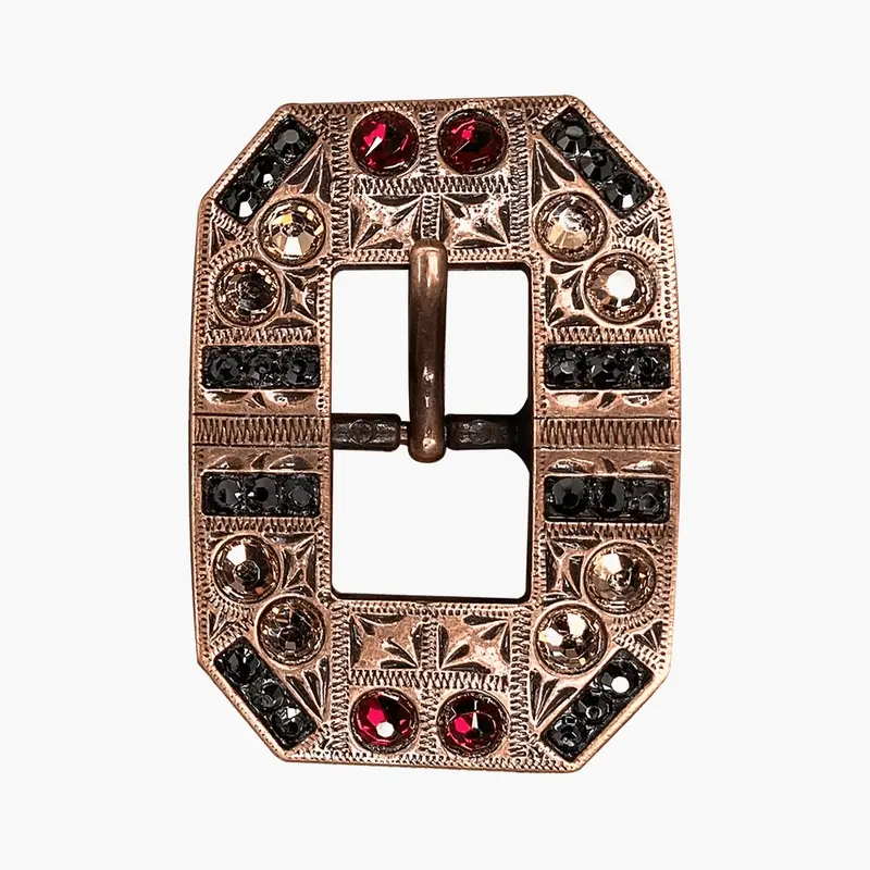 Ruby Jet & Champagne Copper European Crystal Square Cart Buckle 1