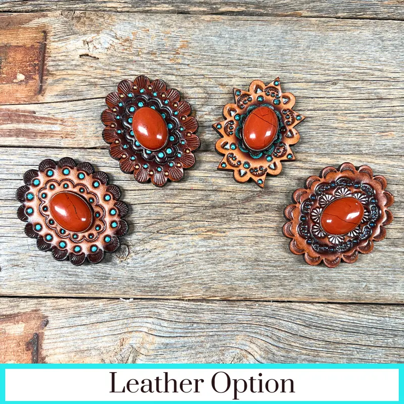 Rust Cabochon Stone - Leather Rosette Options - 1