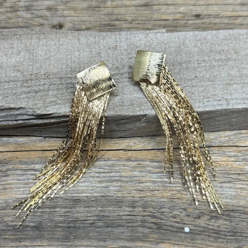 Rustic Cowgirl Gold Brushed Diamond Dangle Fashion Earrings 1