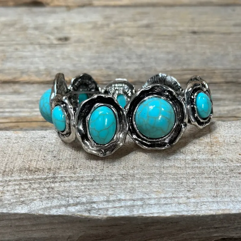 Rustic Silver Multi-Sized Turquoise Fashion Bracelet 1
