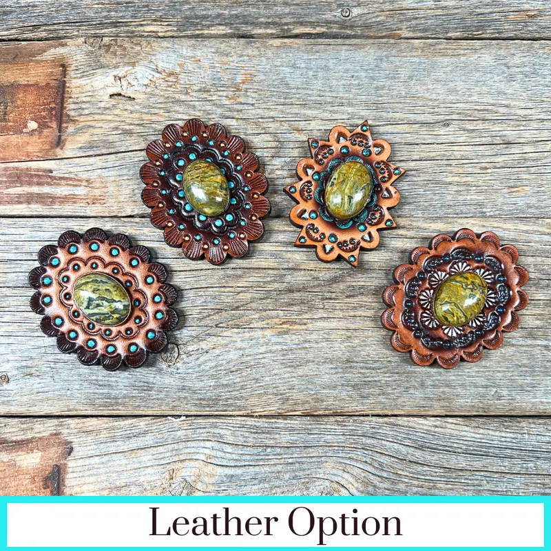Sage Cabochon Stone - Leather Rosette Options - 1