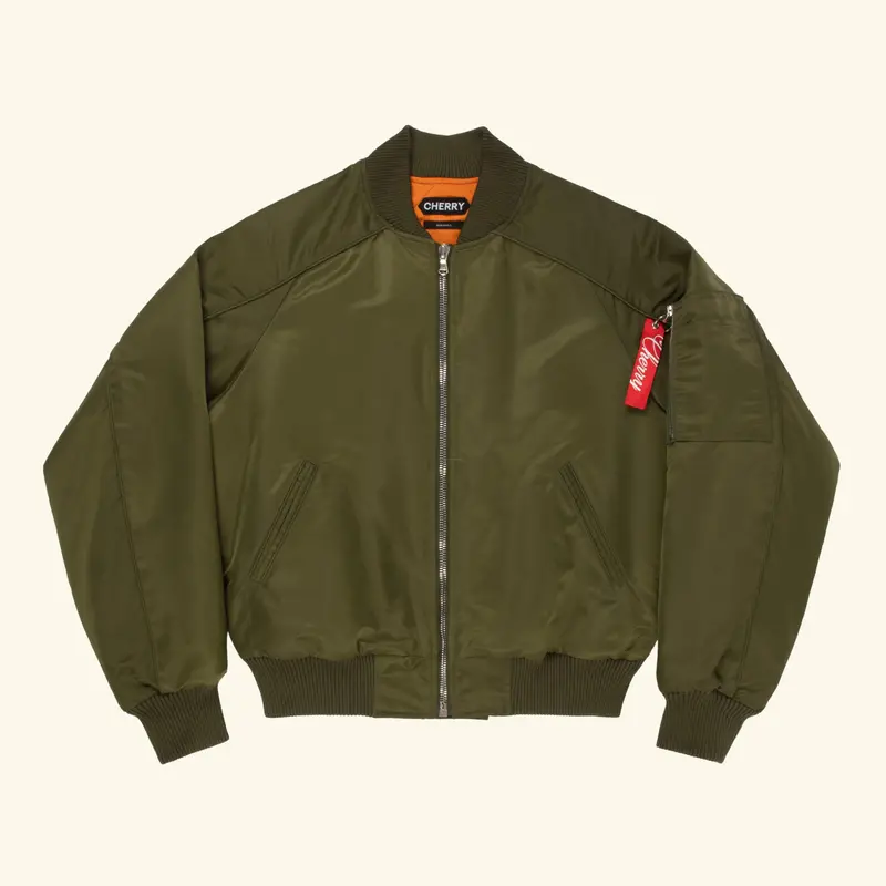 Satin Bomber Jacket (Olive) 1
