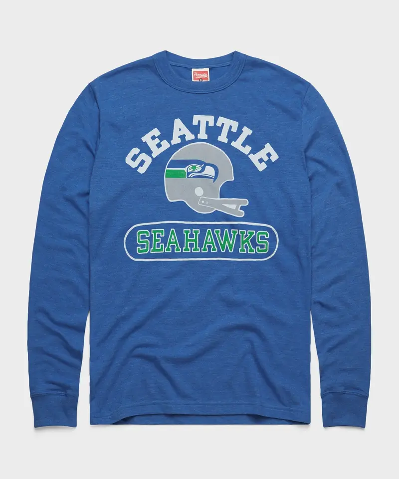 Seattle Seahawks Throwback Helmet Long Sleeve Tee 1
