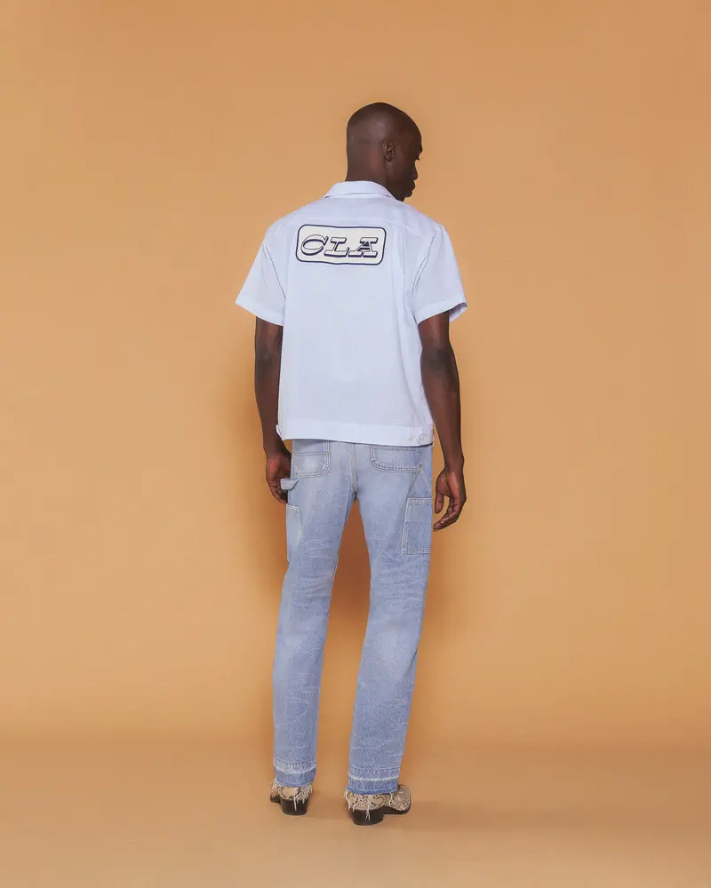 Seersucker Mechanic Shirt (Blue) 3