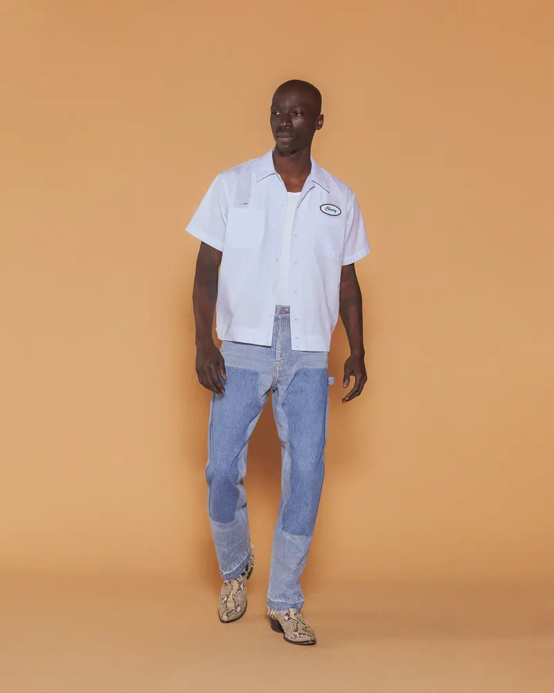 Seersucker Mechanic Shirt (Blue) 4