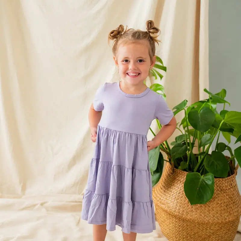 Short Sleeve Tiered Dress In Taro 1
