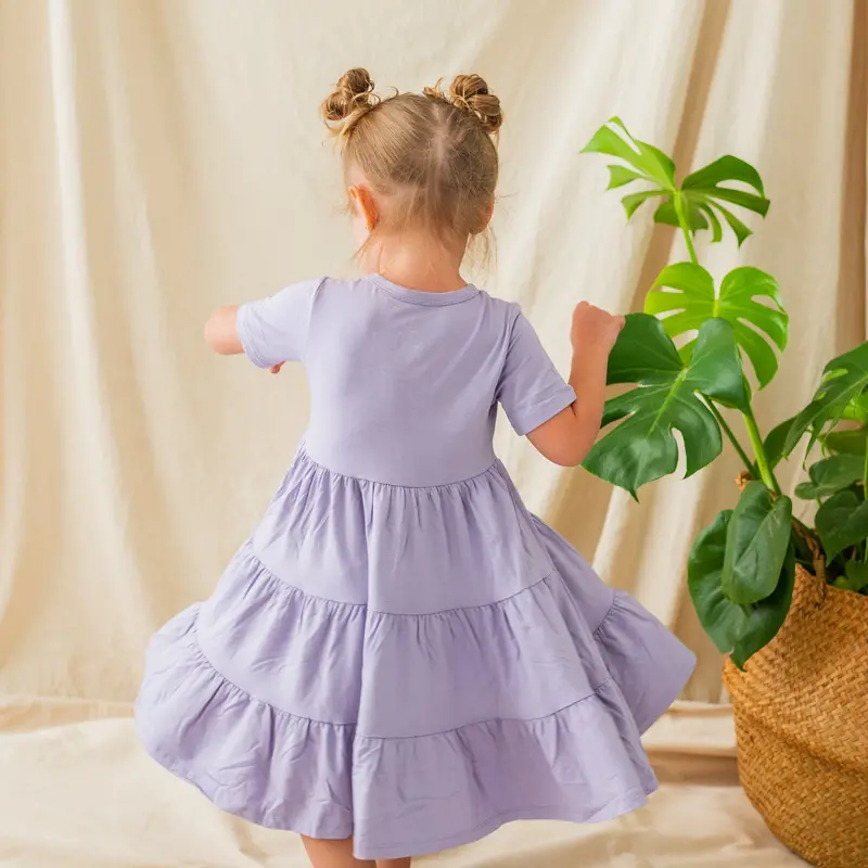 Short Sleeve Tiered Dress In Taro 3