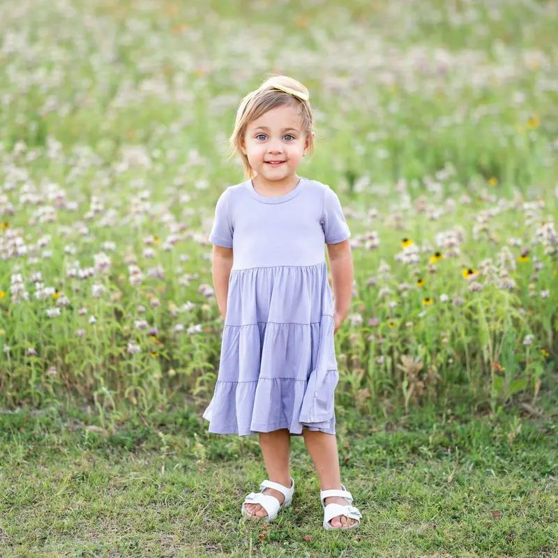 Short Sleeve Tiered Dress In Taro 4