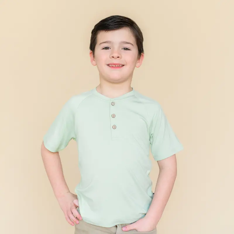 Short Sleeve Toddler Henley Tee In Basil 1