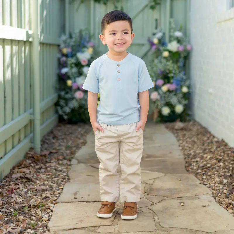 Short Sleeve Toddler Henley Tee In Breeze 1