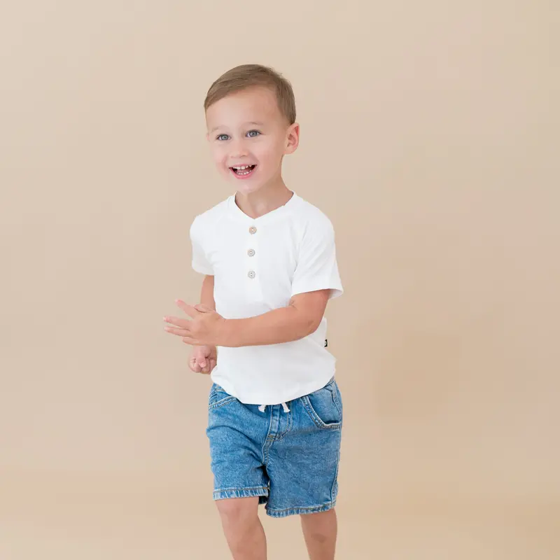 Short Sleeve Toddler Henley Tee In Cloud 1