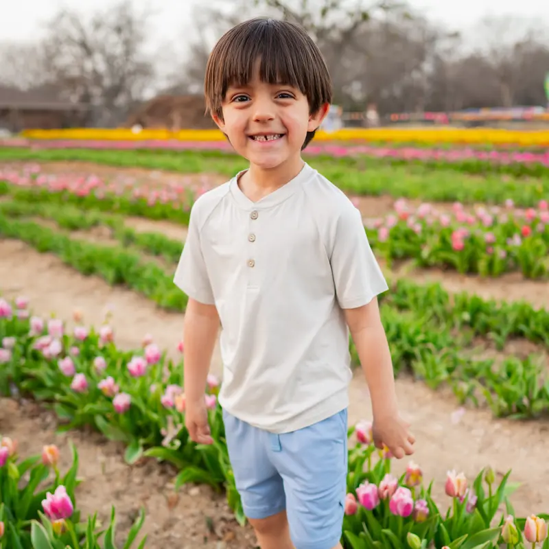 Short Sleeve Toddler Henley Tee In Oat 1