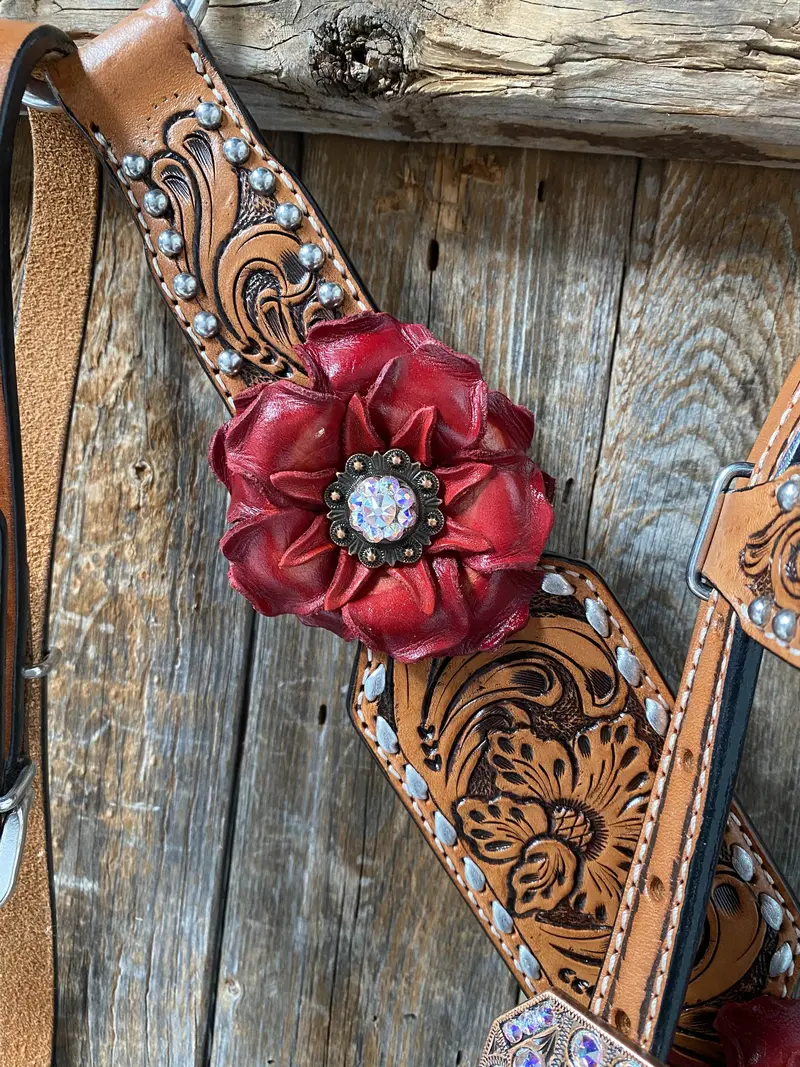 Silver Buckstitch Flower Browband Headstall & Breastcollar Set #Bbbc405 3