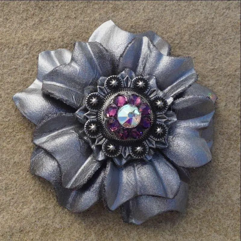 Silver Carnation Flower With Antique Silver Amethyst And Ab 1" Concho 1